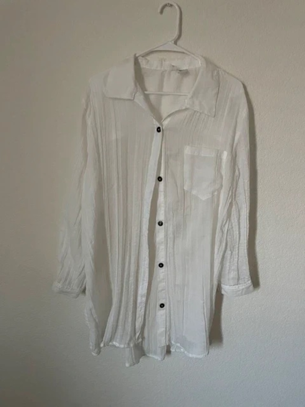 Men's White Casual Long-Sleeve Button-Down Shirt